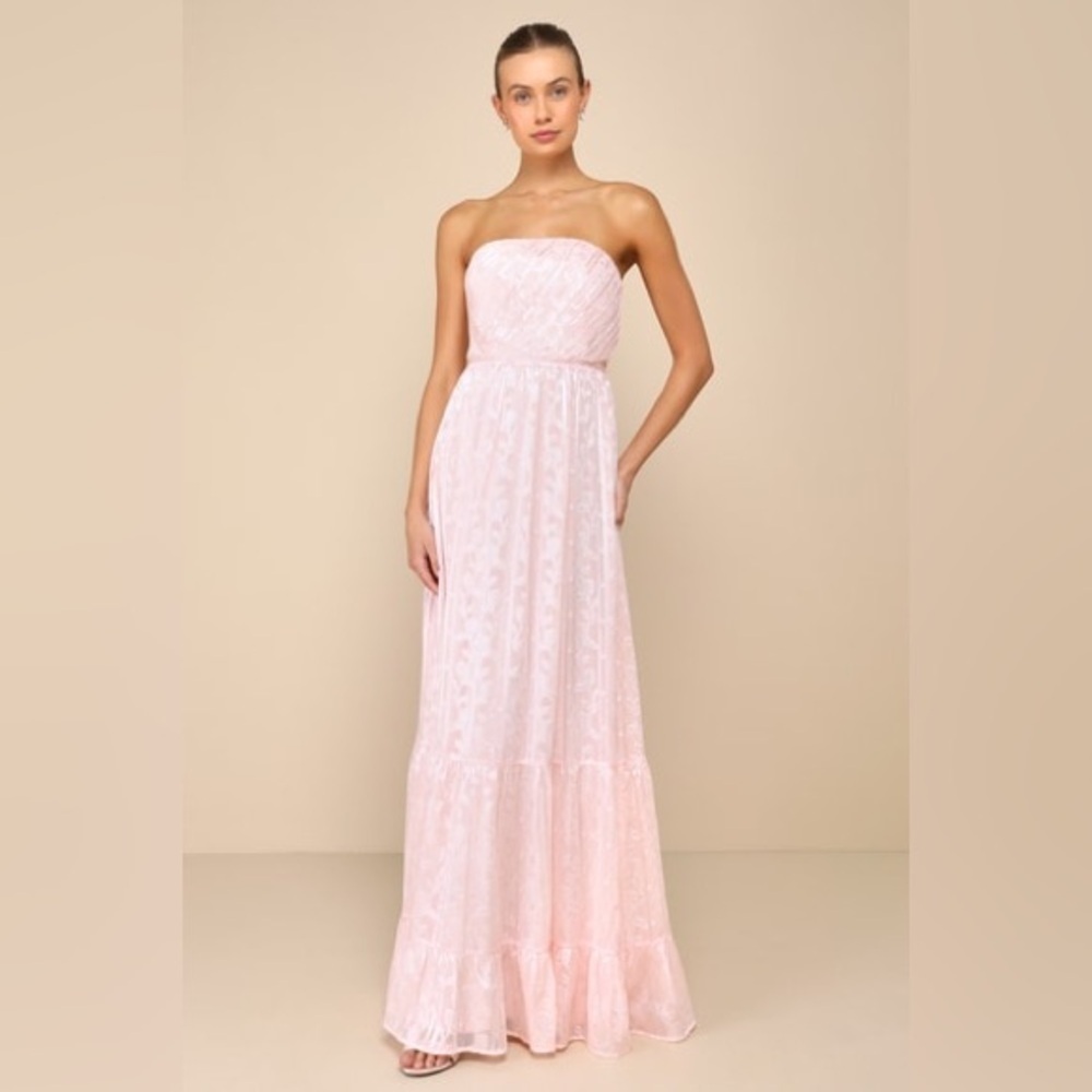 NEW Lulus Adorably Elegant Pink Floral Strapless Maxi Dress Formal Large NWT
